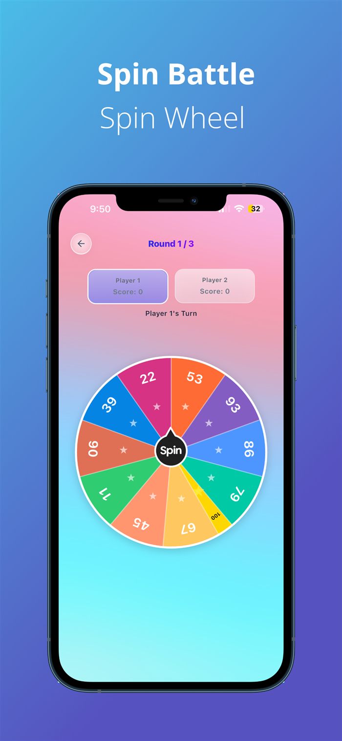 PickSpin Spin Battle multiplayer round with two players and the spinner wheel