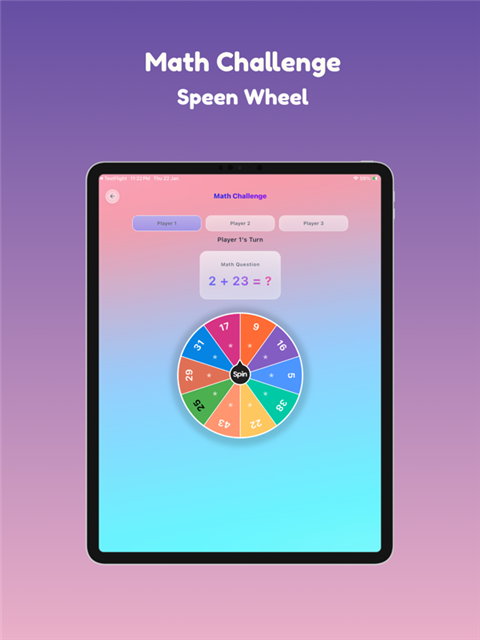 PickSpin Math Challenge screen with a math question and spin wheel