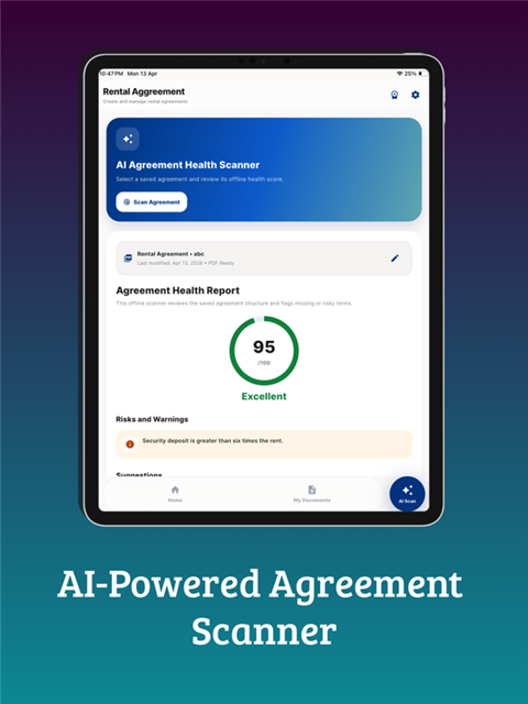 Rent Agreement Maker AI-powered agreement health scanner with a 95/100 score